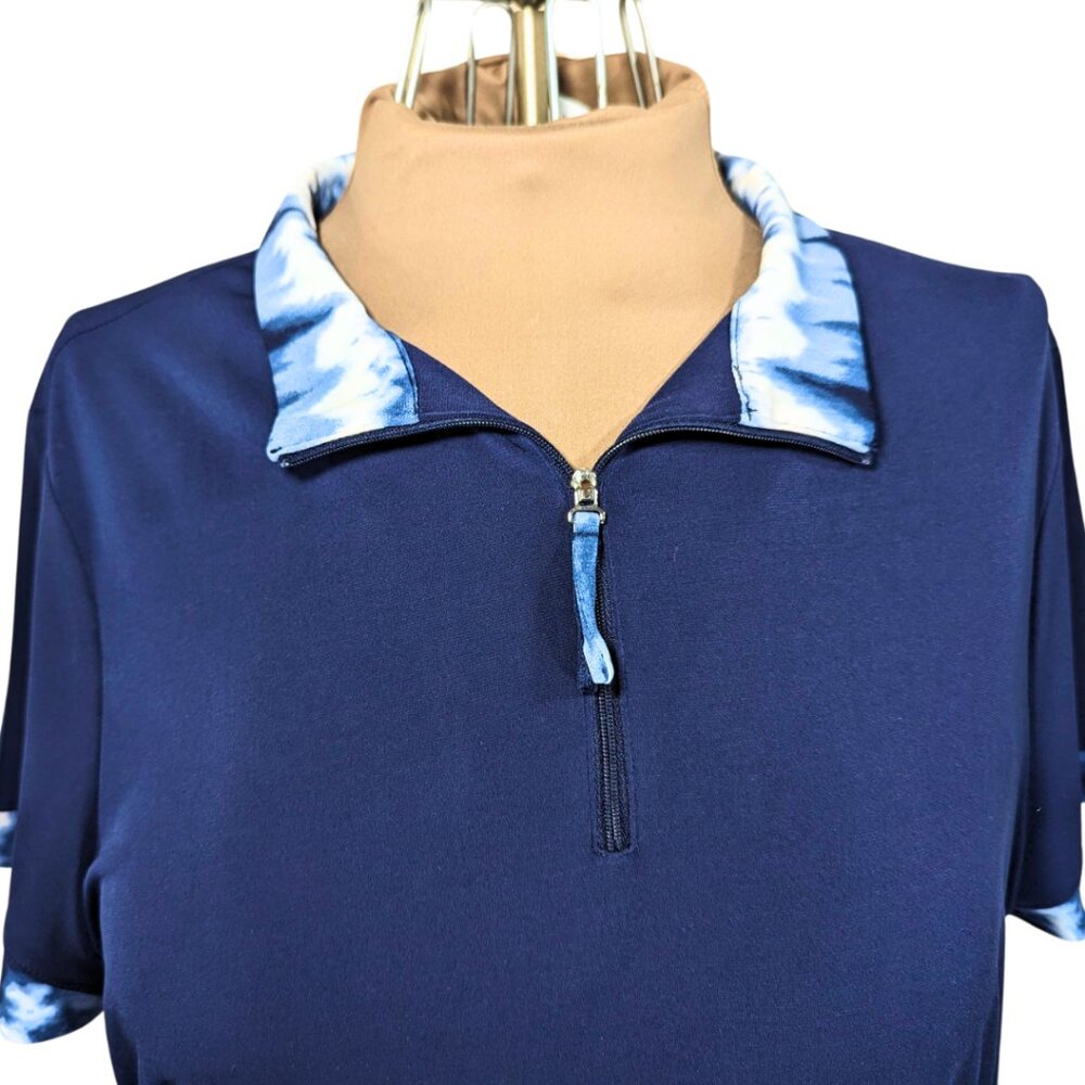 Chico's 3 XL Navy Blue Short Sleeve 1/4 Zip Lightweight Polo w/Tie Dye NWT - Picture 6 of 10